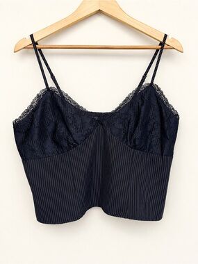 Black Pinstripe Lace Trim Corset Cami Y2K Coquette Women’s Size 2X (20) Crop